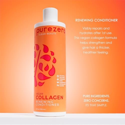 Purezero Collagen Silicone Free Shampoo & Conditioner Set - Strengthening & Hydrating for Dry or Damaged Hair - Plant-Based Collagen, Sulfate-Free, Paraben-Free, Cruelty-Free, 2 × 12 oz Avelisse