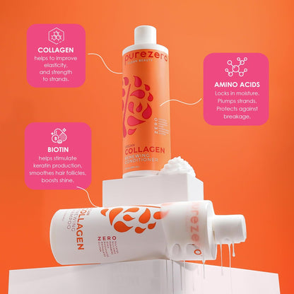 Purezero Collagen Silicone Free Shampoo & Conditioner Set - Strengthening & Hydrating for Dry or Damaged Hair - Plant-Based Collagen, Sulfate-Free, Paraben-Free, Cruelty-Free, 2 × 12 oz Avelisse
