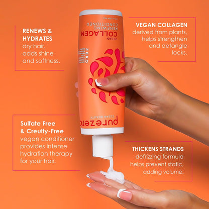 Purezero Collagen Silicone Free Shampoo & Conditioner Set - Strengthening & Hydrating for Dry or Damaged Hair - Plant-Based Collagen, Sulfate-Free, Paraben-Free, Cruelty-Free, 2 × 12 oz Avelisse