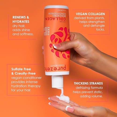 Purezero Collagen Silicone Free Shampoo & Conditioner Set - Strengthening & Hydrating for Dry or Damaged Hair - Plant-Based Collagen, Sulfate-Free, Paraben-Free, Cruelty-Free, 2 × 12 oz Avelisse