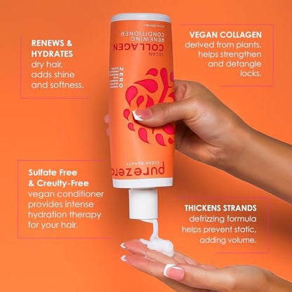 Purezero Collagen Silicone Free Shampoo & Conditioner Set - Strengthening & Hydrating for Dry or Damaged Hair - Plant-Based Collagen, Sulfate-Free, Paraben-Free, Cruelty-Free, 2 × 12 oz Avelisse
