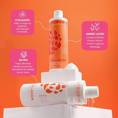 Purezero Collagen Silicone Free Shampoo & Conditioner Set - Strengthening & Hydrating for Dry or Damaged Hair - Plant-Based Collagen, Sulfate-Free, Paraben-Free, Cruelty-Free, 2 × 12 oz Avelisse