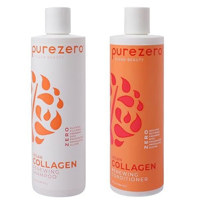 Purezero Collagen Silicone Free Shampoo & Conditioner Set - Strengthening & Hydrating for Dry or Damaged Hair - Plant-Based Collagen, Sulfate-Free, Paraben-Free, Cruelty-Free, 2 × 12 oz Avelisse
