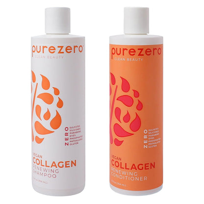 Purezero Collagen Silicone Free Shampoo & Conditioner Set - Strengthening & Hydrating for Dry or Damaged Hair - Plant-Based Collagen, Sulfate-Free, Paraben-Free, Cruelty-Free, 2 × 12 oz Avelisse
