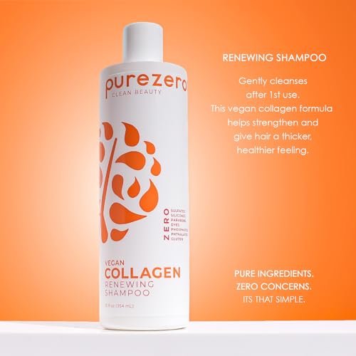 Purezero Collagen Silicone Free Shampoo & Conditioner Set - Strengthening & Hydrating for Dry or Damaged Hair - Plant-Based Collagen, Sulfate-Free, Paraben-Free, Cruelty-Free, 2 × 12 oz Avelisse