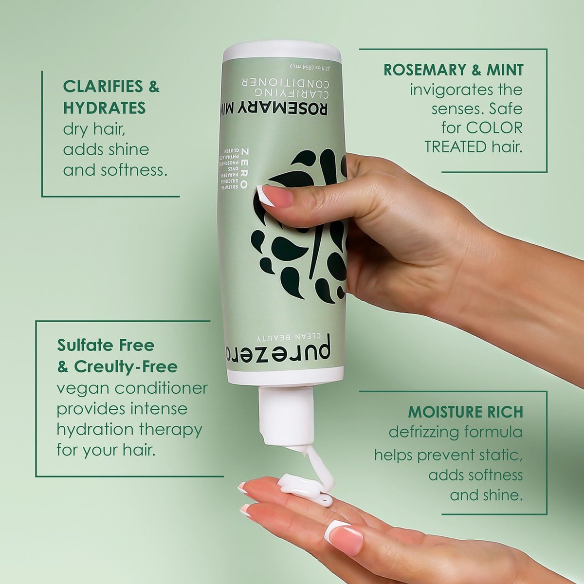 Purezero Rosemary Mint Clarifying Shampoo and Conditioner Set – Sulfate-Free, Silicone-Free, Vegan, 2×12 oz Avelisse