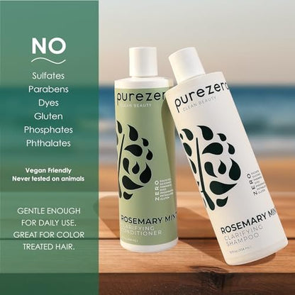 Purezero Rosemary Mint Clarifying Shampoo and Conditioner Set – Sulfate-Free, Silicone-Free, Vegan, 2×12 oz Avelisse