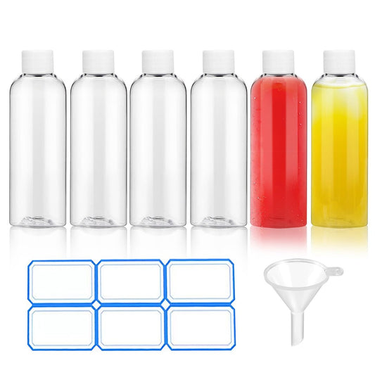 AskBed 6 Pack 2 Oz Clear Plastic Shot Bottles with Caps - Small Bottles for Health, Immunity, Wellness, Samples - Perfect for Ginger Juice & Personal Care on the Go