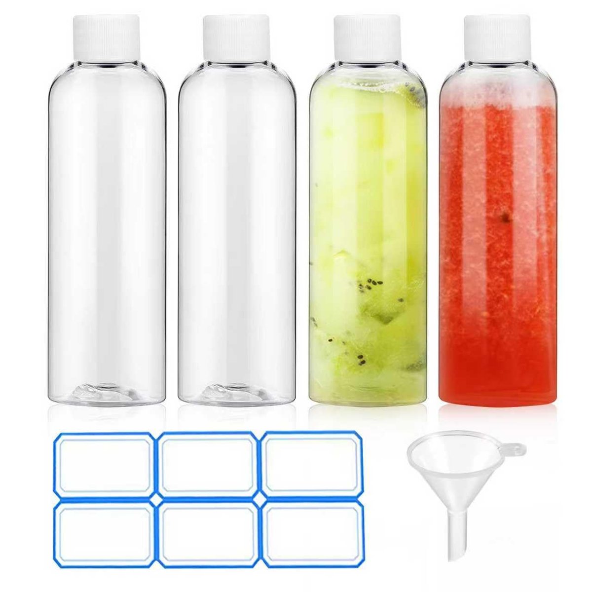 AskBed 4 Pack 3.4 Oz (100ml) Clear Plastic Shot Bottles with Caps - Travel Bottles for Health, Immunity, Wellness, Samples - Perfect for Ginger Juice & Personal Care on the Go - görsel 1