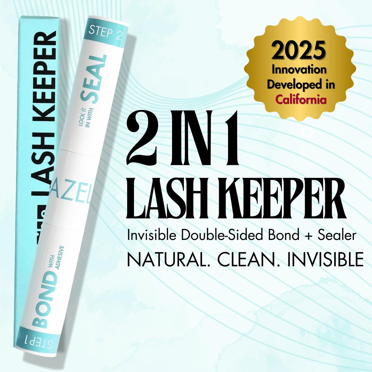Gazelle 2in1 Lash Keeper Cluster Lash Glue & Sealer, Fast-Dry 100% Clear Lash Adhesive with 360° Slim Precision Brush, Waterproof & Sweat-Resistant, 7–10 Day Hold, Latex-Free Gentle for Sensitive Eyes Avelisse