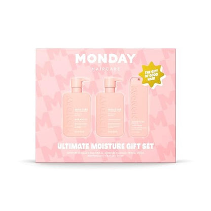 Monday Haircare Moisture Giftset - Shampoo, Conditioner & Leave-In Conditioner (12oz + 12oz + 5.1oz) Avelisse