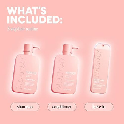 Monday Haircare Moisture Giftset - Shampoo, Conditioner & Leave-In Conditioner (12oz + 12oz + 5.1oz) Avelisse