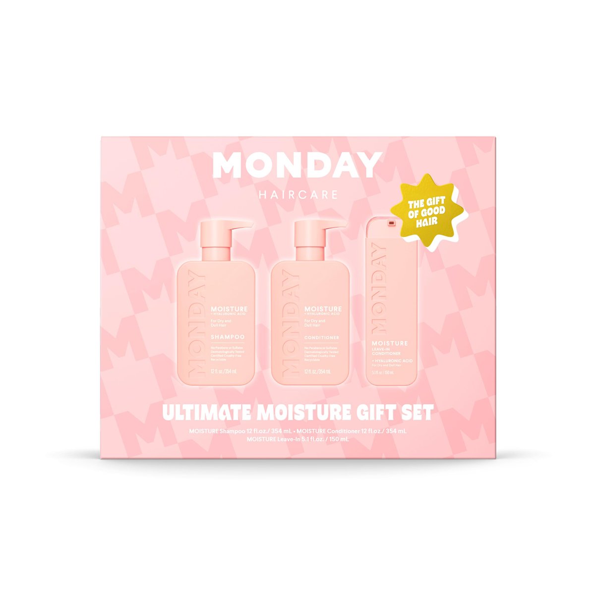 Monday Haircare Moisture Giftset - Shampoo, Conditioner & Leave-In Conditioner (12oz + 12oz + 5.1oz) Avelisse