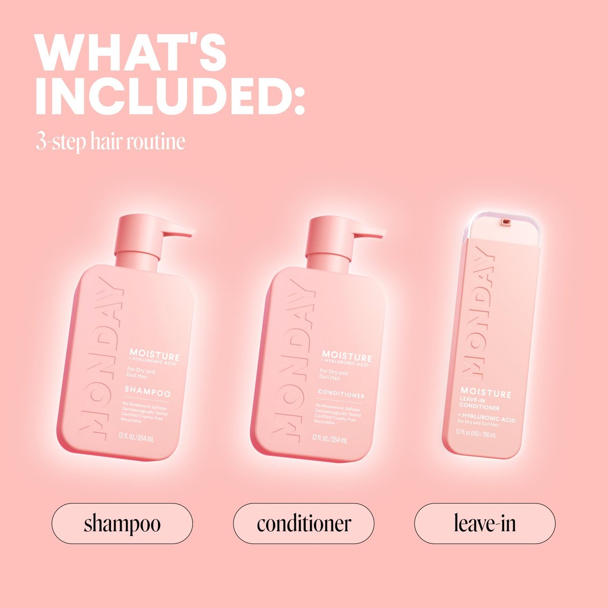 Monday Haircare Moisture Giftset - Shampoo, Conditioner & Leave-In Conditioner (12oz + 12oz + 5.1oz) Avelisse