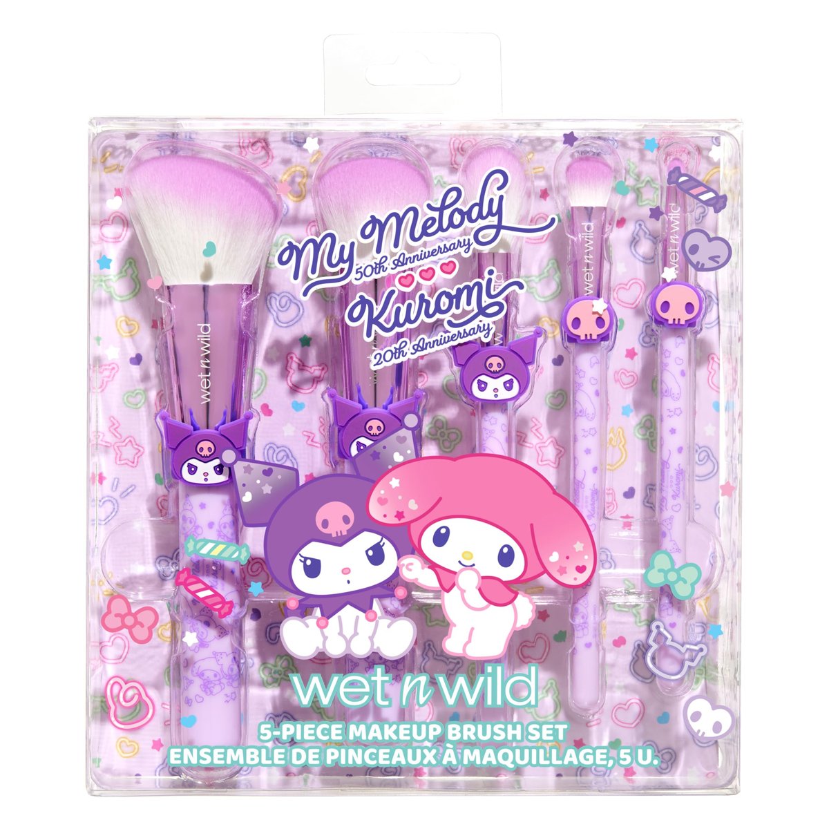 wet n wild My Melody and Kuromi 5-Piece Makeup Brush Set – Multicolor Synthetic Bristle Avelisse