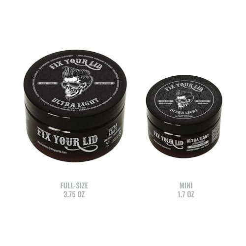 Fix Your Lid Ultra Light Pomade for Men - Low Hold & Low Shine Styling - Water-Based, Easy to Wash Out - Full Size & Travel Size Bundle (3.75 oz + 1.7 oz) Avelisse
