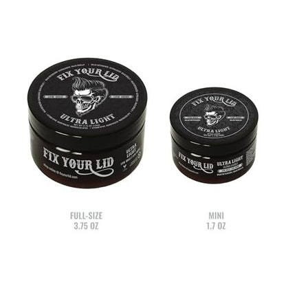 Fix Your Lid Ultra Light Pomade for Men - Low Hold & Low Shine Styling - Water-Based, Easy to Wash Out - Full Size & Travel Size Bundle (3.75 oz + 1.7 oz) Avelisse