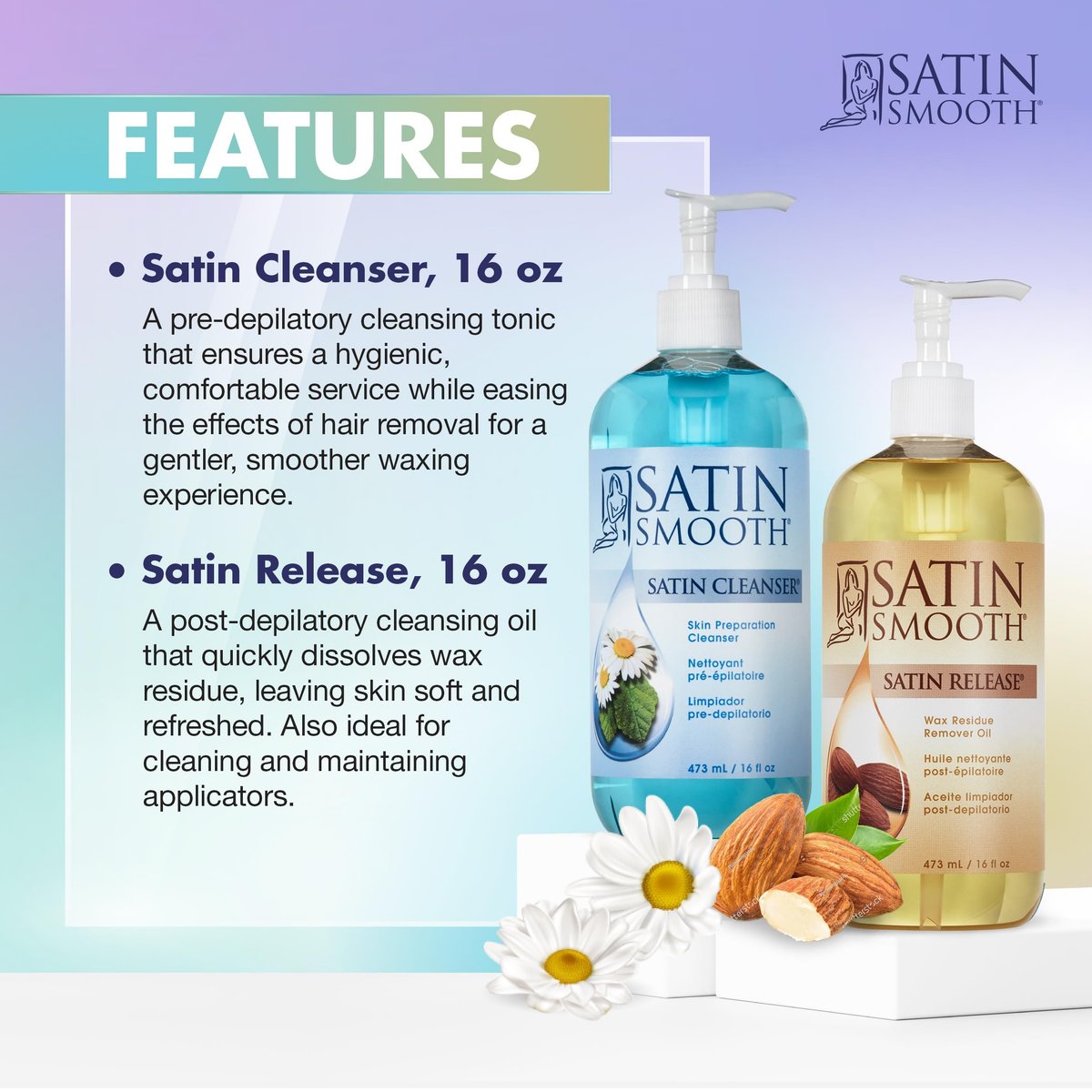 Satin Smooth Post Wax Oil & Pre-Wax Cleanser Duo - 32 fl oz Total - Wax Residue Remover & Skin Prep for Afterwax Care Avelisse