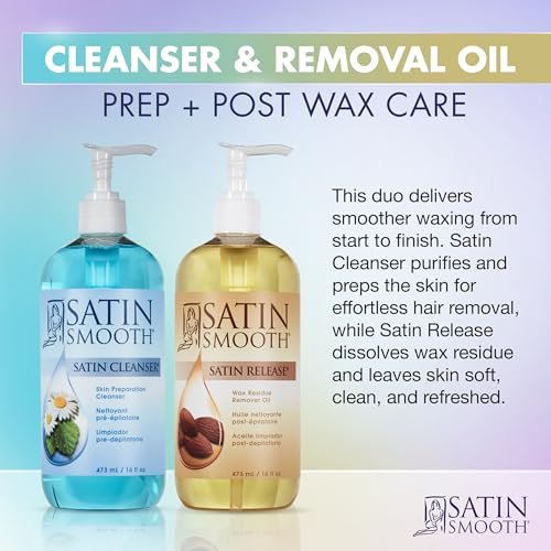 Satin Smooth Post Wax Oil & Pre-Wax Cleanser Duo - 32 fl oz Total - Wax Residue Remover & Skin Prep for Afterwax Care Avelisse