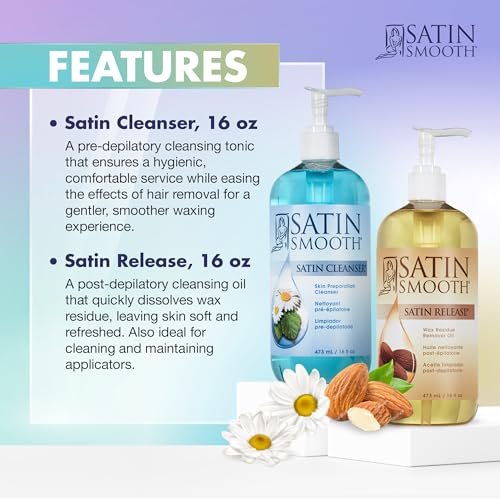 Satin Smooth Post Wax Oil & Pre-Wax Cleanser Duo - 32 fl oz Total - Wax Residue Remover & Skin Prep for Afterwax Care Avelisse