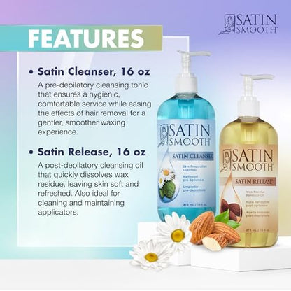 Satin Smooth Post Wax Oil & Pre-Wax Cleanser Duo - 32 fl oz Total - Wax Residue Remover & Skin Prep for Afterwax Care Avelisse