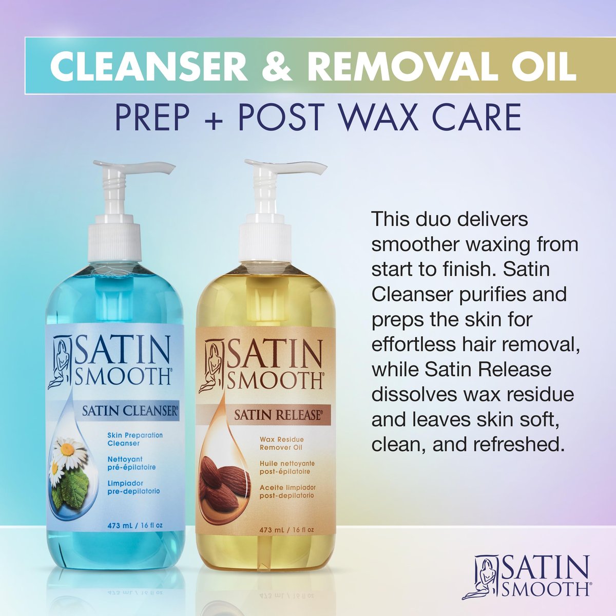 Satin Smooth Post Wax Oil & Pre-Wax Cleanser Duo - 32 fl oz Total - Wax Residue Remover & Skin Prep for Afterwax Care Avelisse