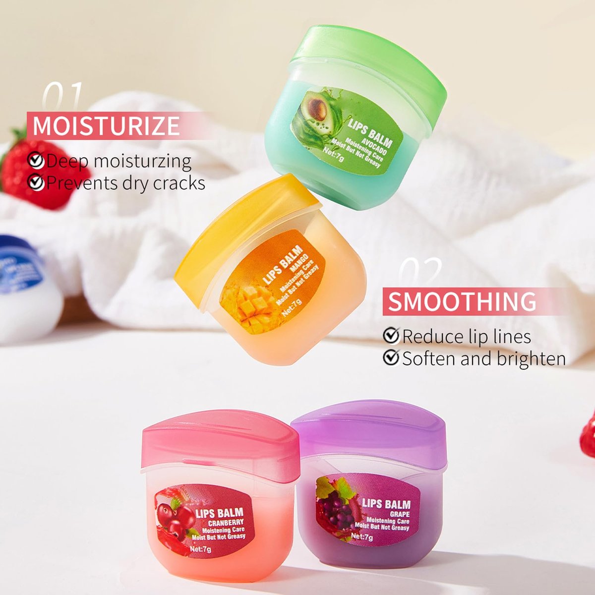 BERALLOYE 8-Piece Lip Balm Set - Moisturizing Lip Care Kit with 8 Fruit Flavored Lip Masks, 4-in-1 Lip Treatment for Dry Skin, Smooths Lip Lines, Hydrating Lipstick, Long-Lasting Natural Finish - görsel 11
