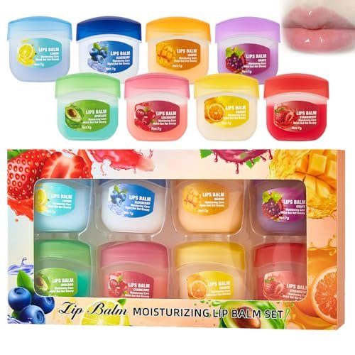 BERALLOYE 8-Piece Lip Balm Set - Moisturizing Lip Care Kit with 8 Fruit Flavored Lip Masks, 4-in-1 Lip Treatment for Dry Skin, Smooths Lip Lines, Hydrating Lipstick, Long-Lasting Natural Finish - görsel 2