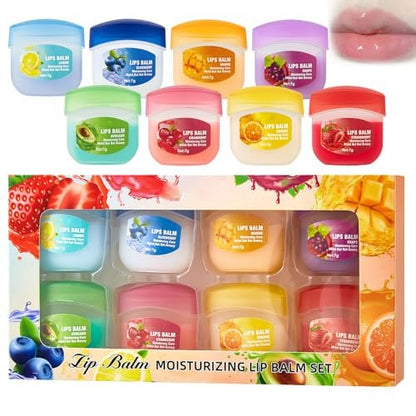 BERALLOYE 8-Piece Lip Balm Set - Moisturizing Lip Care Kit with 8 Fruit Flavored Lip Masks, 4-in-1 Lip Treatment for Dry Skin, Smooths Lip Lines, Hydrating Lipstick, Long-Lasting Natural Finish