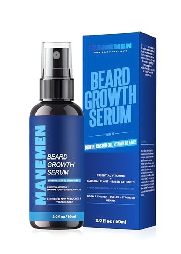 Manemen Beard Growth Serum Spray - Biotin, Castor Oil, Vitamin B5 & B12 - Natural Hair Regrowth Formula for Thicker, Fuller, Stronger Beard Avelisse