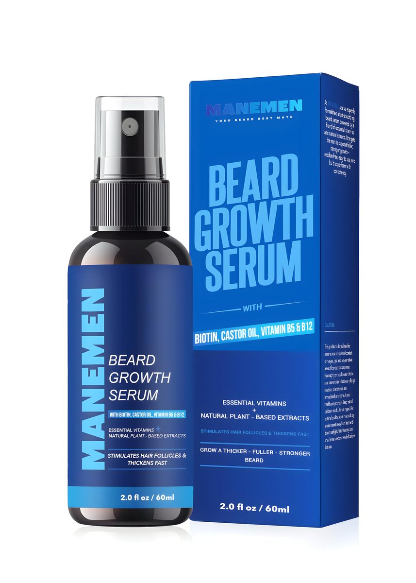 Manemen Beard Growth Serum Spray - Biotin, Castor Oil, Vitamin B5 & B12 - Natural Hair Regrowth Formula for Thicker, Fuller, Stronger Beard Avelisse