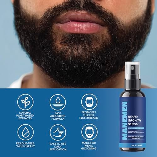 Manemen Beard Growth Serum Spray - Biotin, Castor Oil, Vitamin B5 & B12 - Natural Hair Regrowth Formula for Thicker, Fuller, Stronger Beard Avelisse