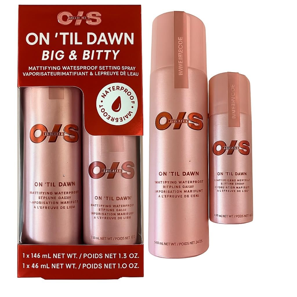On ’Til Dawn Big & Bitty Mattifying Waterproof Setting Spray Duo – Full Size (3.4 fl. oz) + Travel Size (1.0 fl. oz) Avelisse