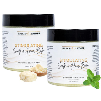Bask & Lather Stimulating Scalp and Hair Balm – Peppermint & Rosemary Hair Growth Balm with Shea Butter, Mango Butter & Jojoba Oil – Moisturizing Scalp Treatment for Dry, Itchy Scalp, 6 oz, 2 Pack Avelisse
