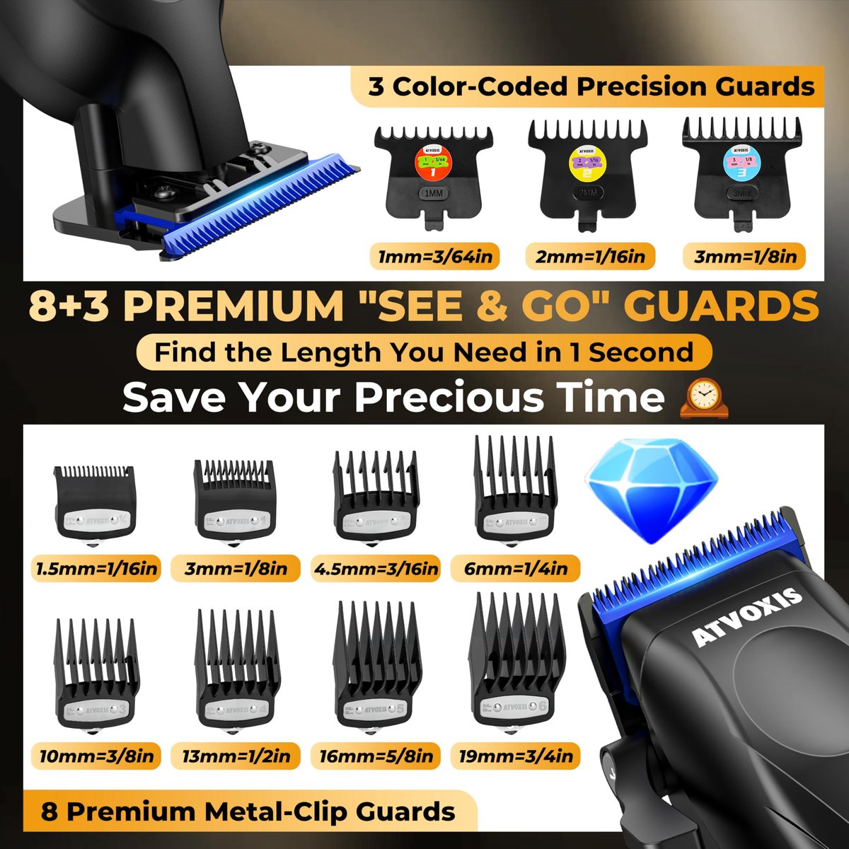 ATVOXIS 9000 RPM Brushless Motor Professional Hair Clippers Set for Men - Cordless Clippers & Zero Gap Trimmers with DLC Blades LED Display Fast Charging Stands Travel Pouch Avelisse