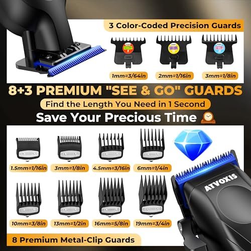 ATVOXIS 9000 RPM Brushless Motor Professional Hair Clippers Set for Men - Cordless Clippers & Zero Gap Trimmers with DLC Blades LED Display Fast Charging Stands Travel Pouch Avelisse