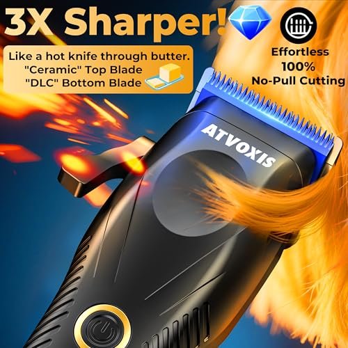ATVOXIS 9000 RPM Brushless Motor Professional Hair Clippers Set for Men - Cordless Clippers & Zero Gap Trimmers with DLC Blades LED Display Fast Charging Stands Travel Pouch Avelisse