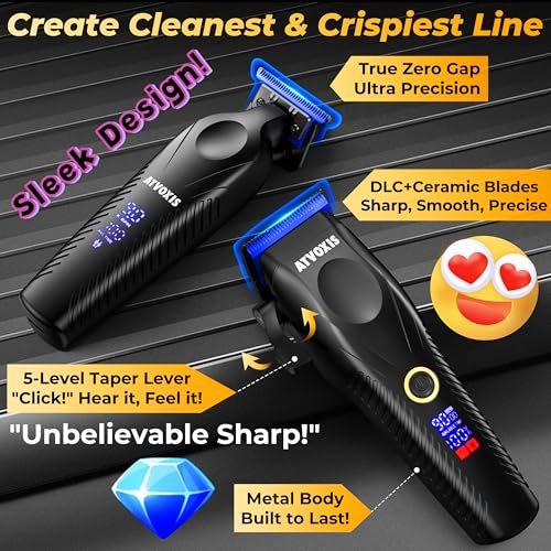 ATVOXIS 9000 RPM Brushless Motor Professional Hair Clippers Set for Men - Cordless Clippers & Zero Gap Trimmers with DLC Blades LED Display Fast Charging Stands Travel Pouch Avelisse