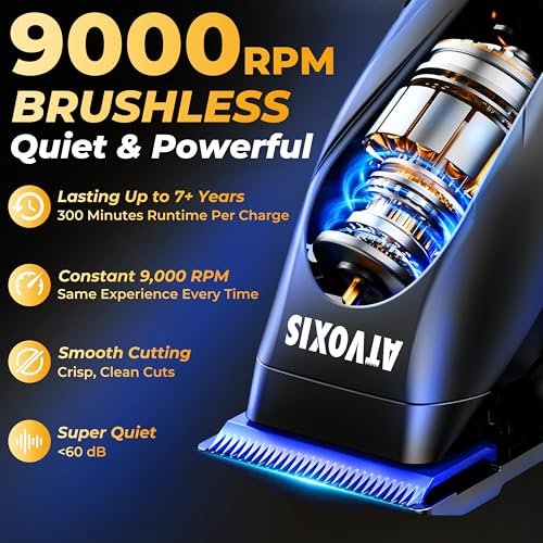 ATVOXIS 9000 RPM Brushless Motor Professional Hair Clippers Set for Men - Cordless Clippers & Zero Gap Trimmers with DLC Blades LED Display Fast Charging Stands Travel Pouch Avelisse