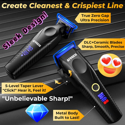 ATVOXIS 9000 RPM Brushless Motor Professional Hair Clippers Set for Men - Cordless Clippers & Zero Gap Trimmers with DLC Blades, LED Display, Fast Charging Stands, Travel Pouch (Jet Black) Avelisse