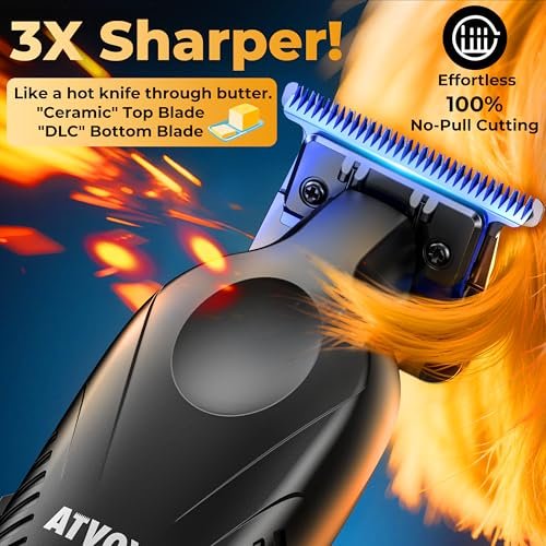 ATVOXIS Zero Gap 9,000 RPM Brushless Professional T Blade Trimmer for Men - Cordless Hair/Beard Clipper Edger Liner Outliner with LED Display, 300min Runtime, Fast Charging Stand & Travel Pouch Avelisse