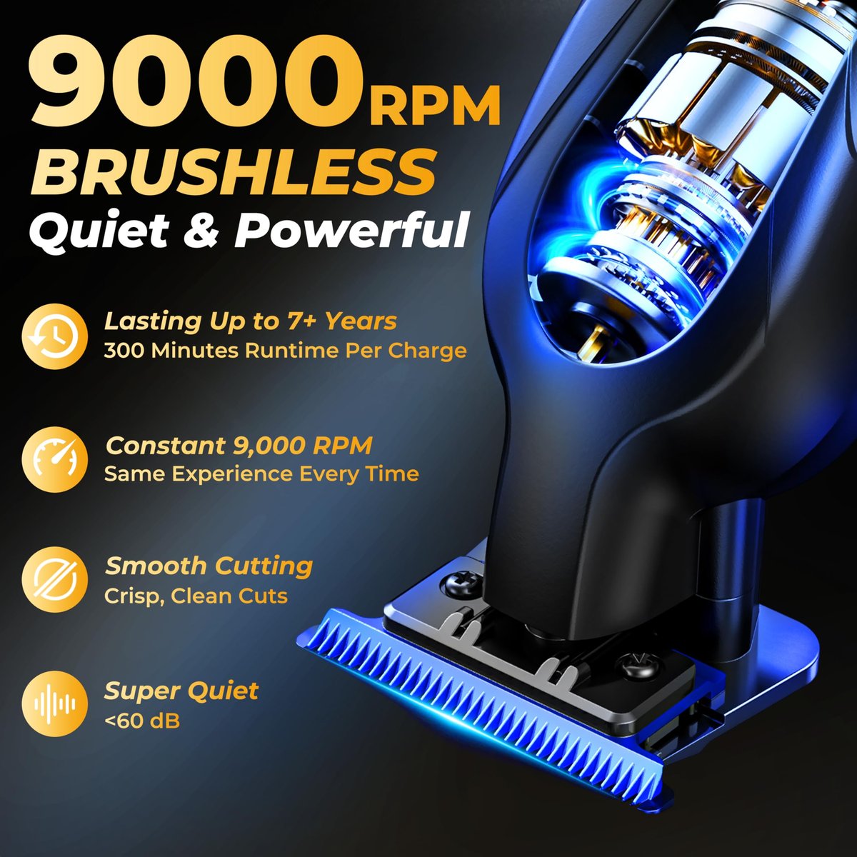 ATVOXIS Zero Gap 9,000 RPM Brushless Professional T Blade Trimmer for Men - Cordless Hair/Beard Clipper Edger Liner Outliner with LED Display, 300min Runtime, Fast Charging Stand & Travel Pouch Avelisse