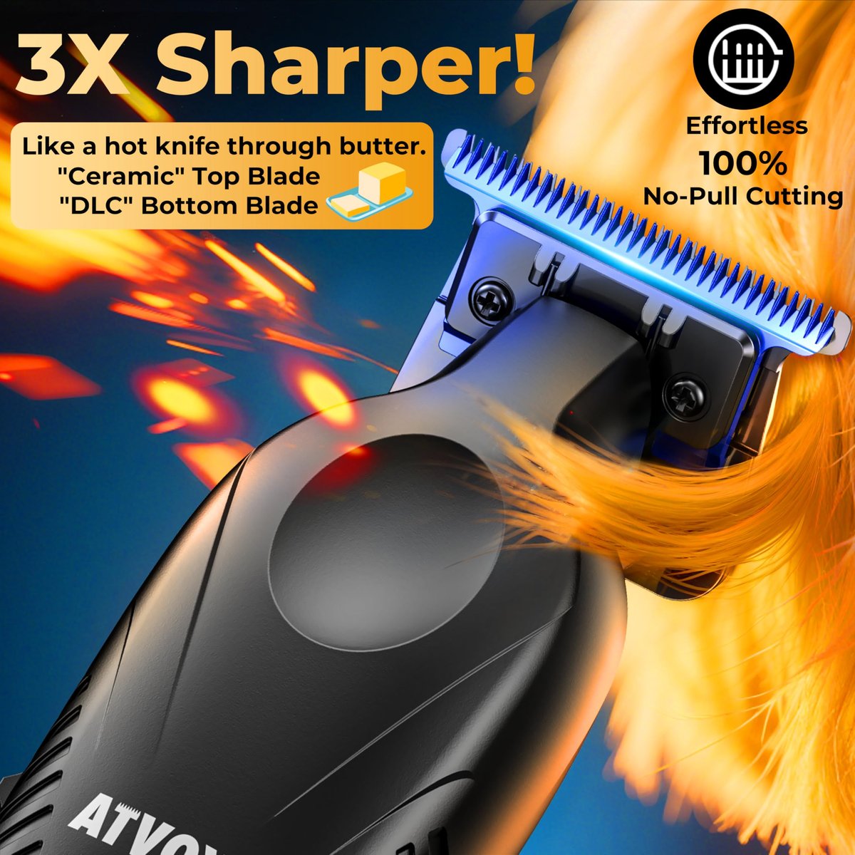 ATVOXIS Zero Gap 9,000 RPM Brushless Professional T Blade Trimmer for Men - Cordless Hair/Beard Clipper Edger Liner Outliner with LED Display, 300min Runtime, Fast Charging Stand & Travel Pouch Avelisse