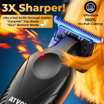 ATVOXIS Zero Gap 9,000 RPM Brushless Professional T Blade Trimmer for Men - Cordless Hair/Beard Clipper Edger Liner Outliner with LED Display, 300min Runtime, Fast Charging Stand & Travel Pouch Avelisse
