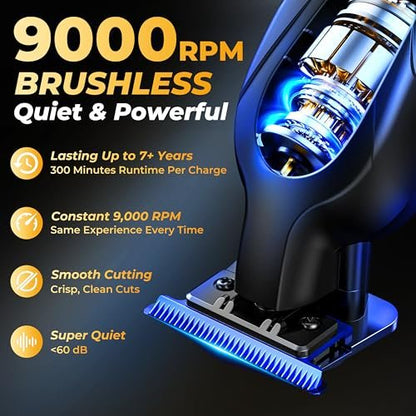 ATVOXIS Zero Gap 9,000 RPM Brushless Professional T Blade Trimmer for Men - Cordless Hair/Beard Clipper Edger Liner Outliner with LED Display, 300min Runtime, Fast Charging Stand & Travel Pouch Avelisse