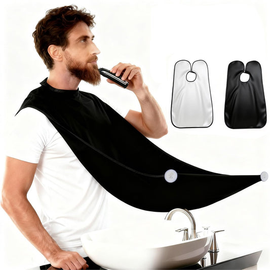Beard Bib Apron for Men, 2 Pack Hair Catcher for Shaving & Trimming, Non-Stick Shave Cape with Suction Cups, Men's Grooming Accessories (Black & White)