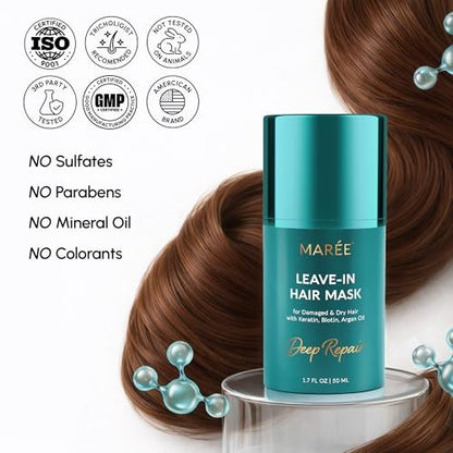 MAREE Deep Conditioning Leave-In Hair Mask – Keratin & Biotin Treatment for Damaged Hair, Repair & Hydration Avelisse