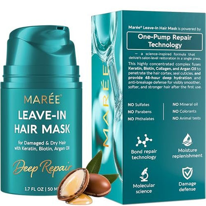 MAREE Deep Conditioning Leave-In Hair Mask – Keratin & Biotin Treatment for Damaged Hair, Repair & Hydration Avelisse