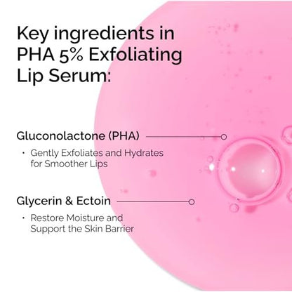The Ordinary PHA 5% Exfoliating Lip Serum - Hydrating Overnight Lip Exfoliator Treatment 0.5 Fl Oz