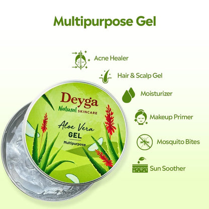 Deyga Aloe Vera Gel – 100% Natural Multipurpose Hydrating Gel for Skin & Hair, Soothes, Heals, Reduces Scars & Dandruff, 100 ml